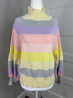 Paper London Pastel Striped Cotton Sweater with Bubble Sleeves Size S